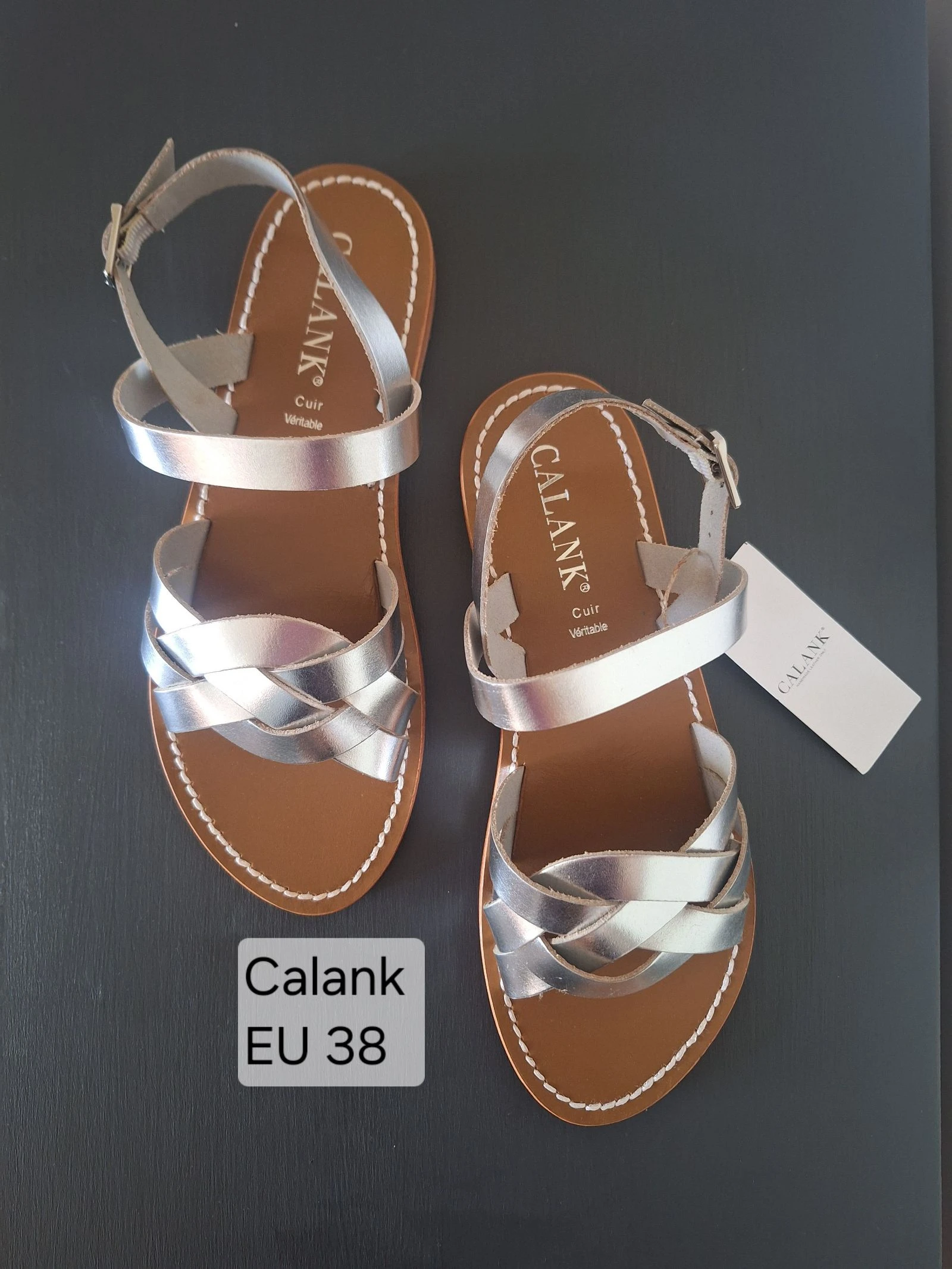 Calank zilverkleurige bruine leren sandalen maat 38